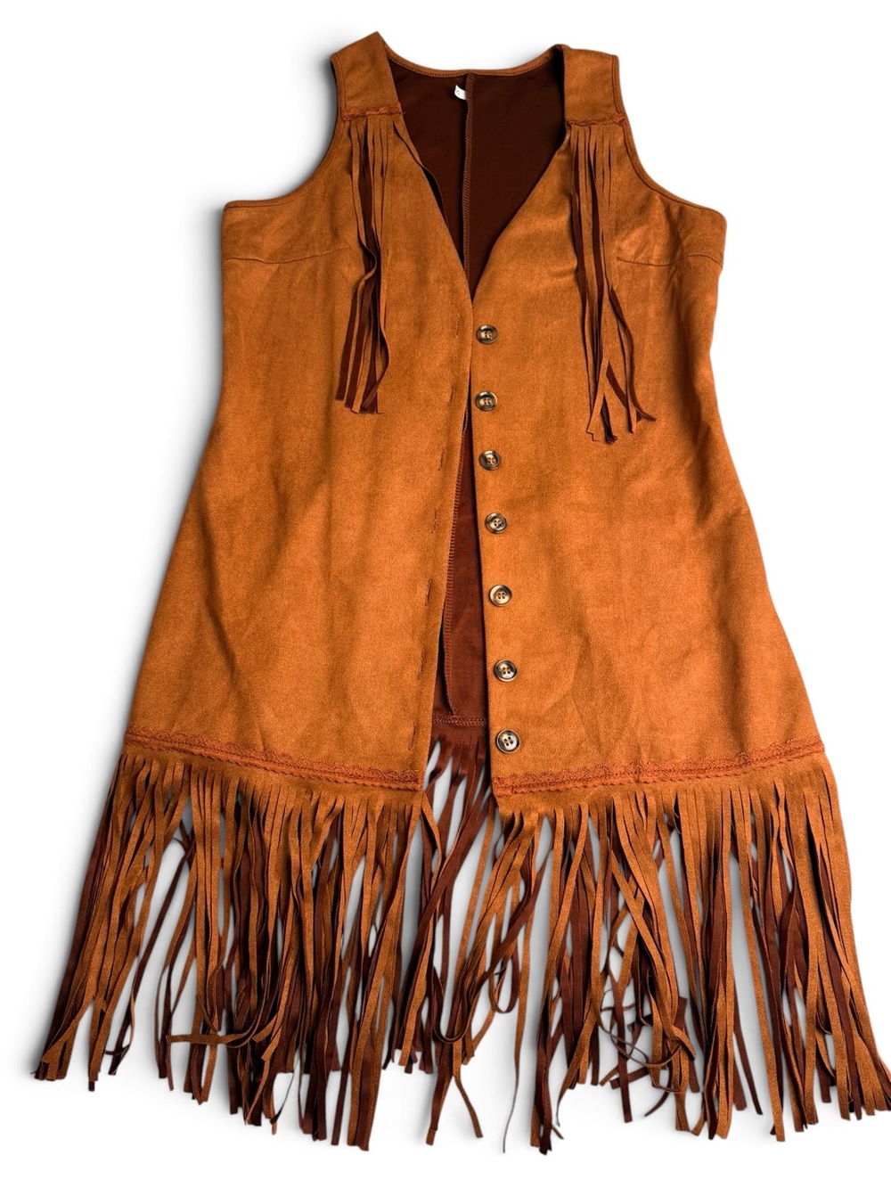 Brown Faux Suede Fringe Western Boho Vest Size S
